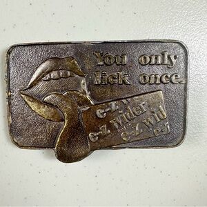 VINTAGE 1970s You Only Lick Once E-Z Wider Advertisement Belt Buckle